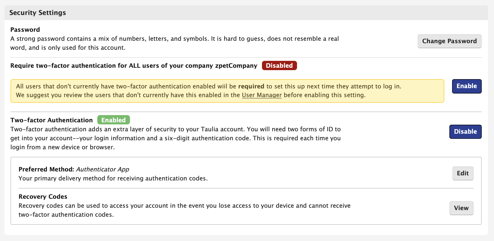 Taulia Support Q What Is Company Wide Two Factor Authentication And How To Enable Disable Cw2fa