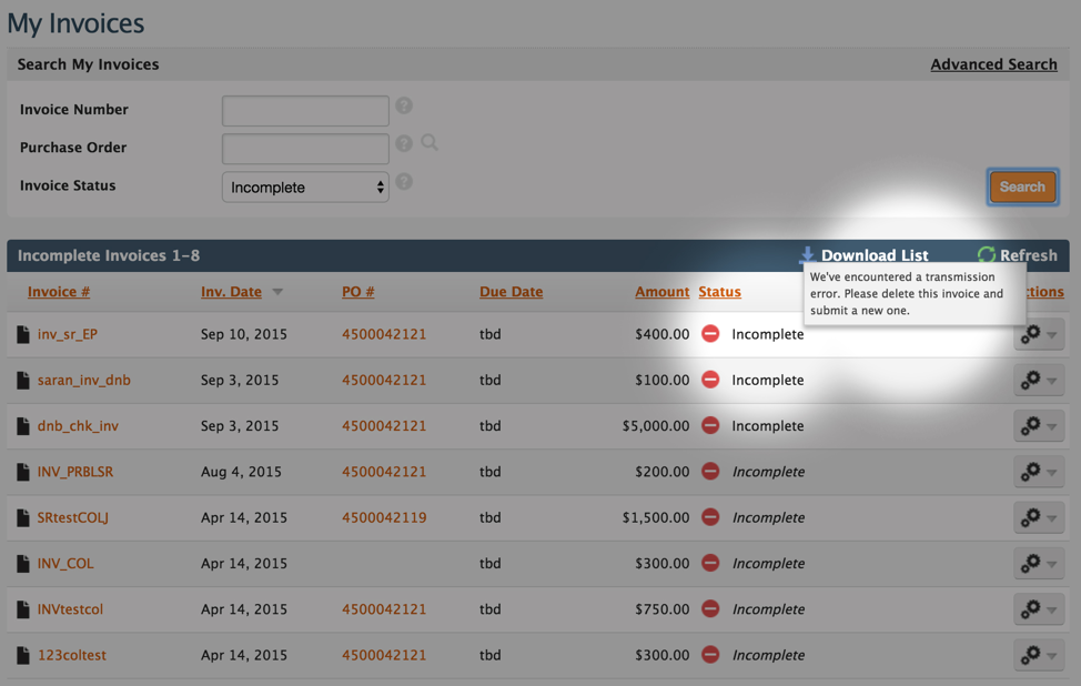 invoice status incomplete