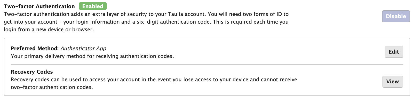 recovery codes